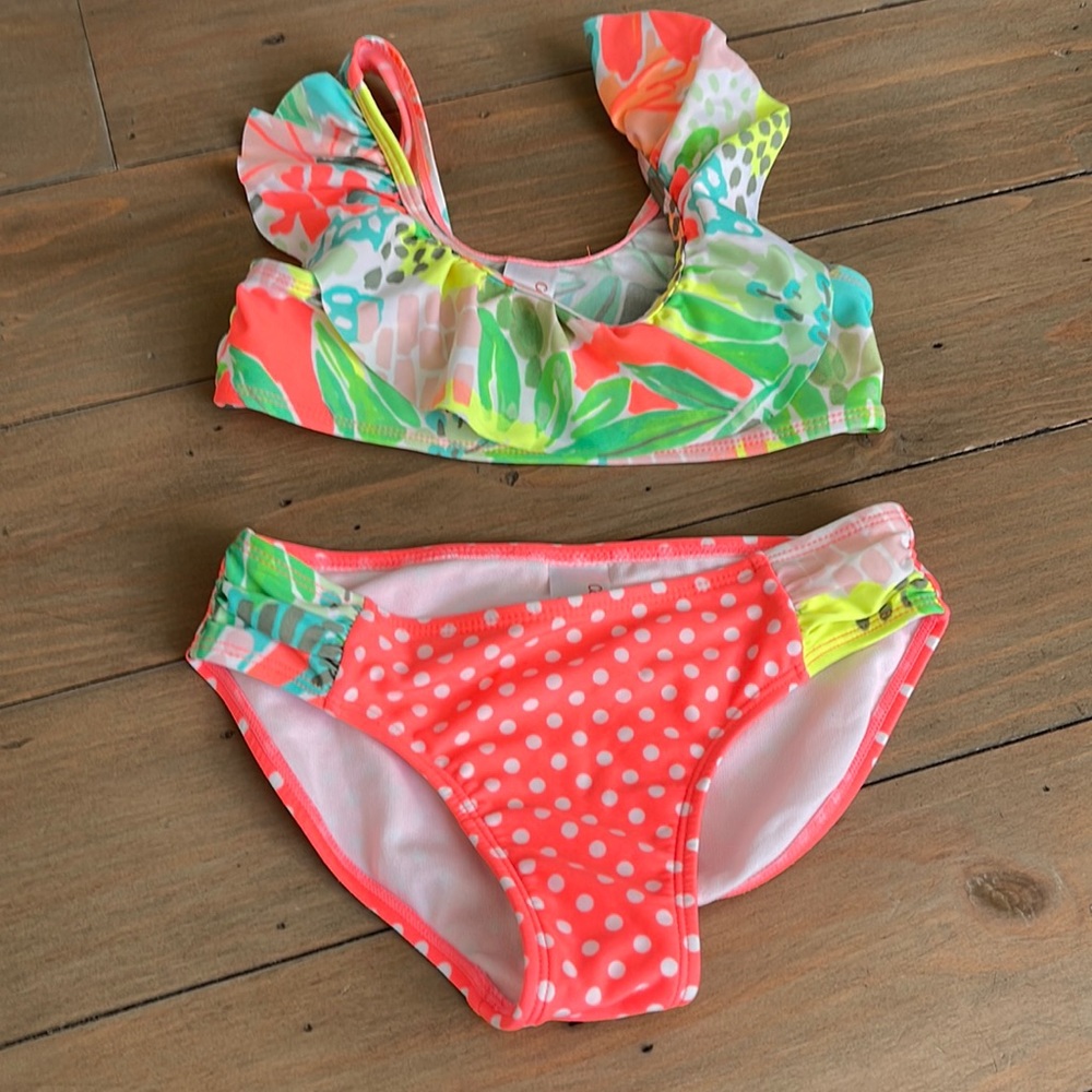 Girls adorable bright tropical print bikini